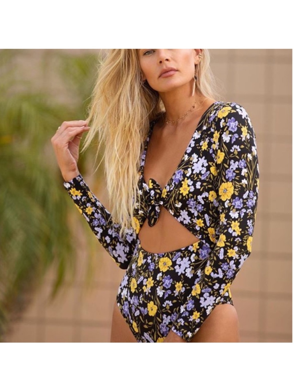 Tori Praver Swimwear Paige Floral Long Sleeve Cutout One Piece Swimsuit - Picture 4 of 8